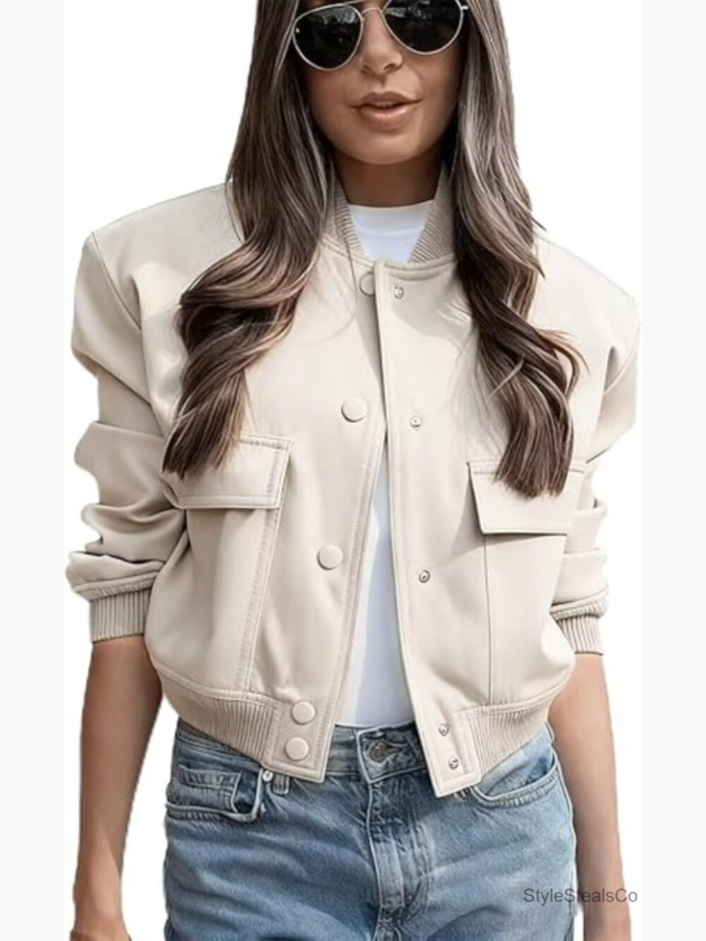 Long Sleeve Button Down Bomber Jacket with Pockets